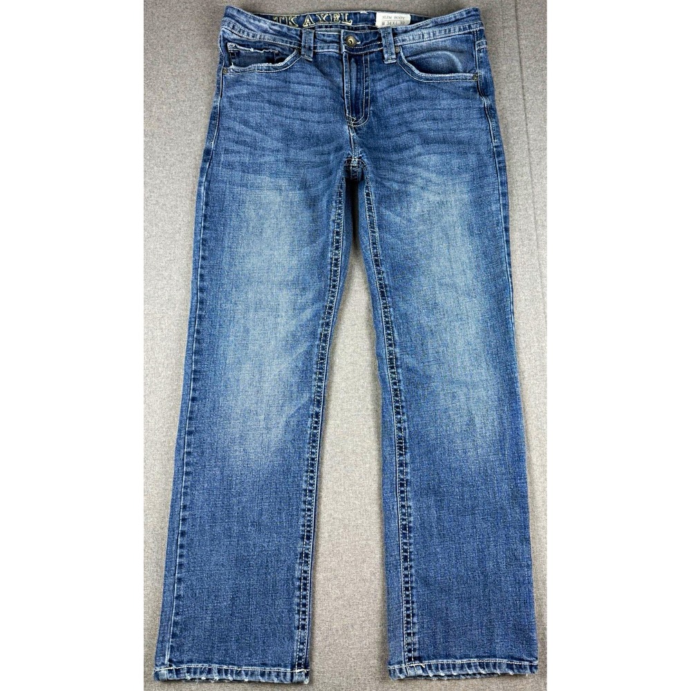 TK Axel Mens Jeans 34x32 Slim Bootcut Blue Denim Western Embroidered Pockets